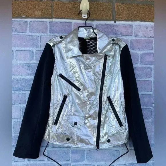 Rebecca Minkoff moto jacket with a striking foil finish small - Picture 2 of 16